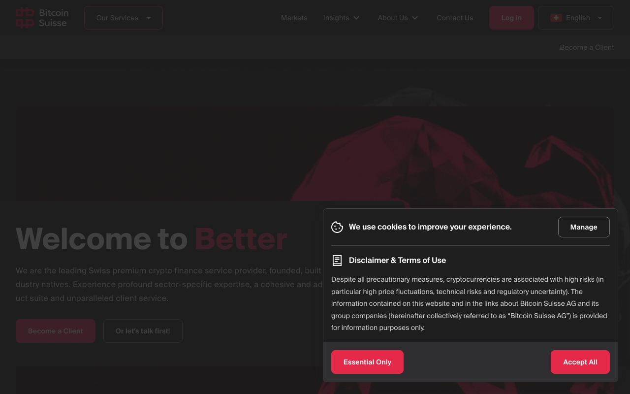 Bitcoin Suisse interface screenshot